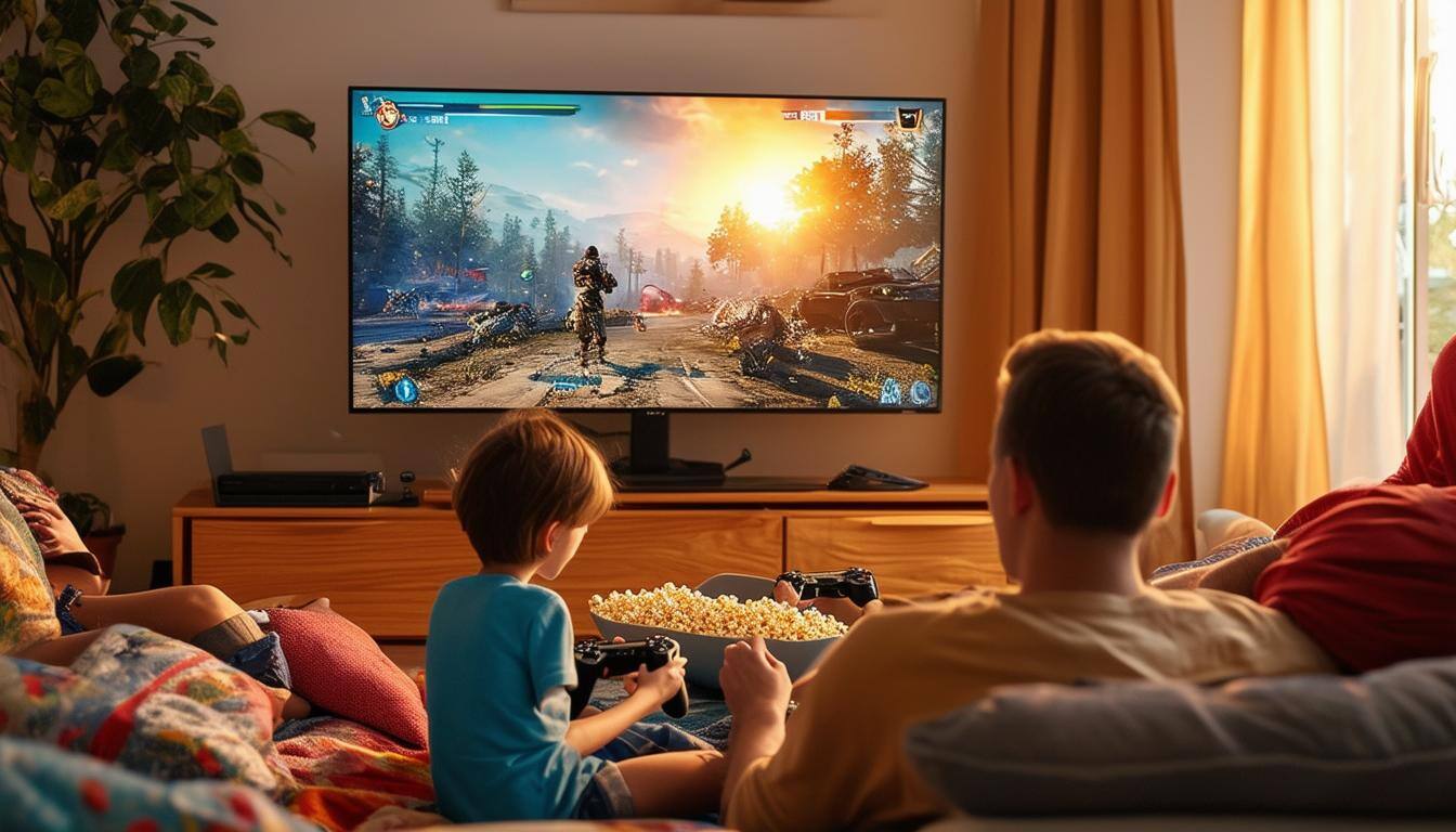 Familia disfrutando gaming y streaming con fibra rápida